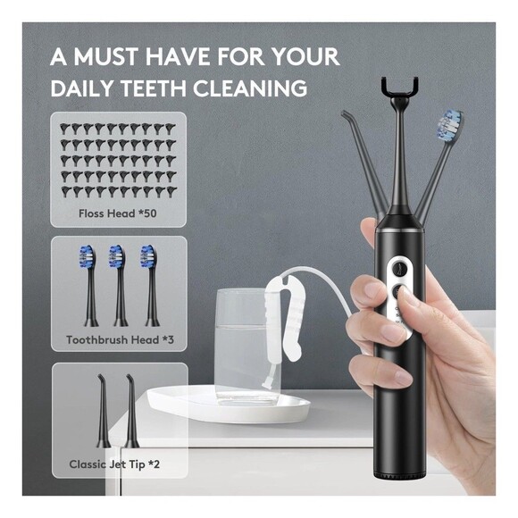 Electric Flosser w 4 Modes 3 in 1 Power Flosser & Electric Toothbrush w 55 Heads - Picture 7 of 16